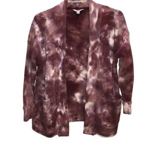 Joy Lab Womens Size XS Purple Tie Dye Open Front Pockets French Terry Cardigan